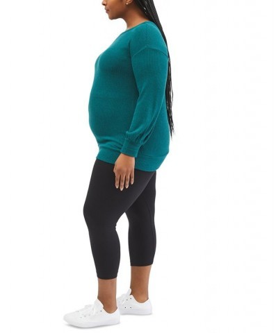 Plus Size Balloon-Sleeve Maternity Top Green $27.73 Tops