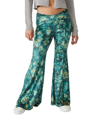 Women's Hold Me Closer Printed Bell-Bottom Pants Green $45.14 Pants