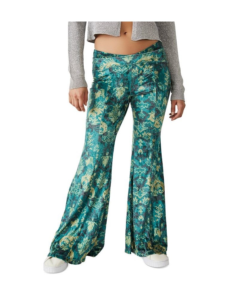 Women's Hold Me Closer Printed Bell-Bottom Pants Green $45.14 Pants