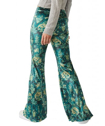 Women's Hold Me Closer Printed Bell-Bottom Pants Green $45.14 Pants