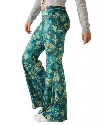 Women's Hold Me Closer Printed Bell-Bottom Pants Green $45.14 Pants