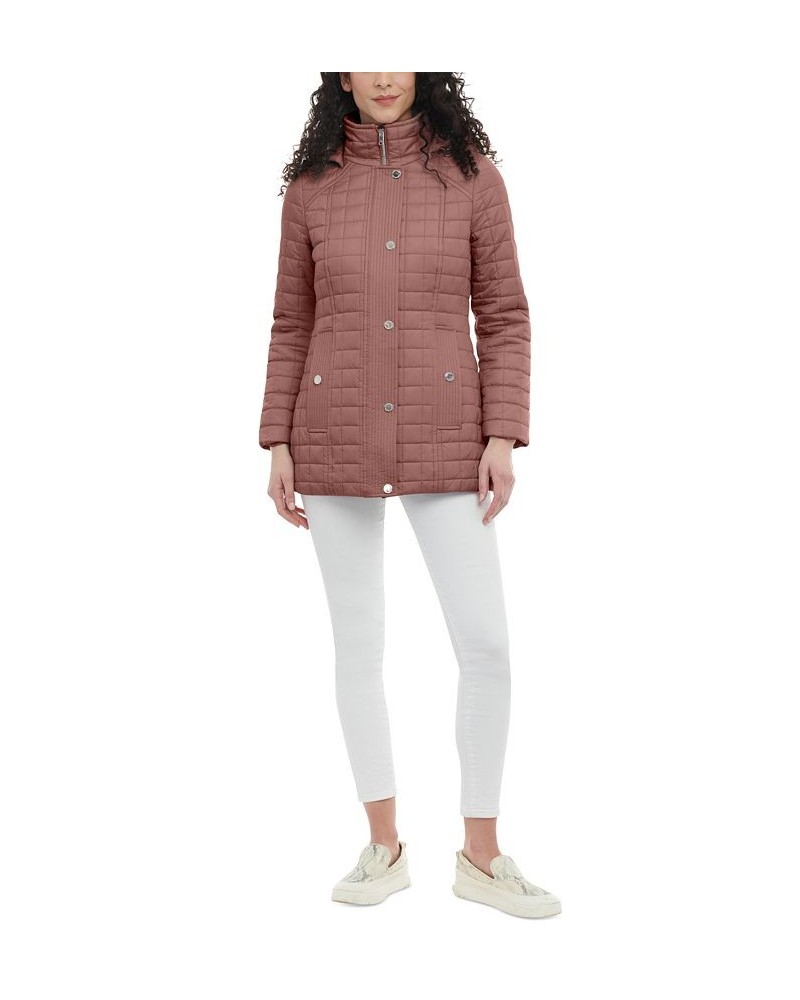 Petite Hooded Stand-Collar Box Quilted Coat Pink $44.80 Coats