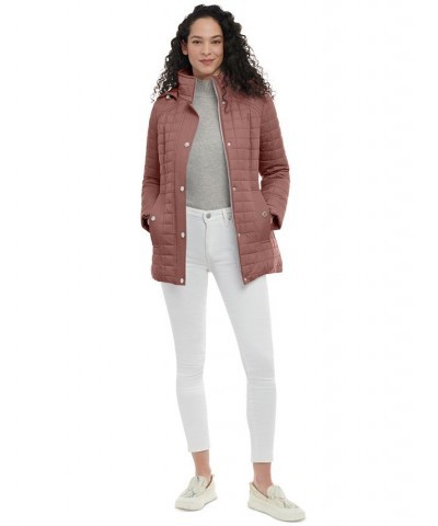 Petite Hooded Stand-Collar Box Quilted Coat Pink $44.80 Coats