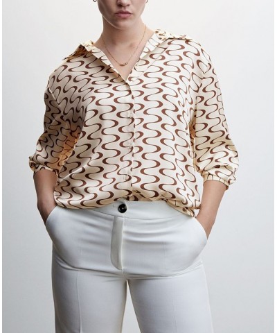 Women's Satin Print Shirt Tan/Beige $26.40 Tops