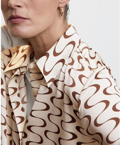 Women's Satin Print Shirt Tan/Beige $26.40 Tops