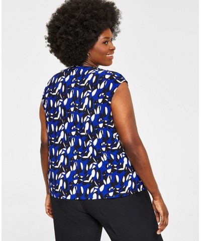 Plus Size Printed Twist-Neck Top Royal Blue/Gold Combo $36.57 Tops