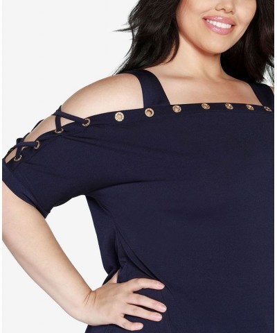 Plus Size Cold Shoulder Top Navy $21.19 Tops