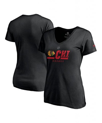 Women's Branded Black Chicago Blackhawks Authentic Pro Secondary Logo V-Neck T-shirt Black $15.20 Tops