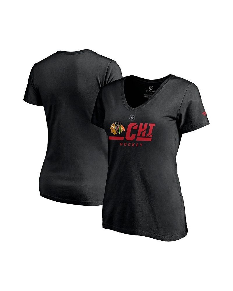 Women's Branded Black Chicago Blackhawks Authentic Pro Secondary Logo V-Neck T-shirt Black $15.20 Tops