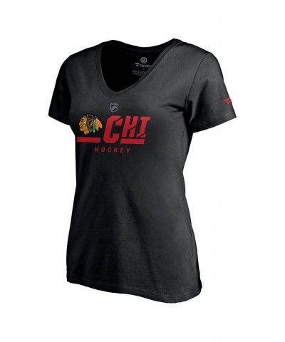 Women's Branded Black Chicago Blackhawks Authentic Pro Secondary Logo V-Neck T-shirt Black $15.20 Tops