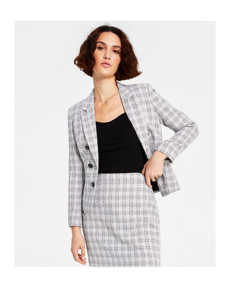 Women's Tweed Faux Double-Breasted Blazer Bar White Combo $47.63 Jackets