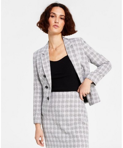 Women's Tweed Faux Double-Breasted Blazer Bar White Combo $47.63 Jackets