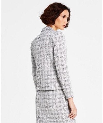 Women's Tweed Faux Double-Breasted Blazer Bar White Combo $47.63 Jackets