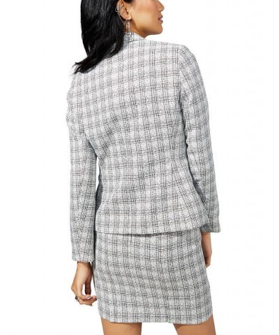 Women's Tweed Faux Double-Breasted Blazer Bar White Combo $47.63 Jackets