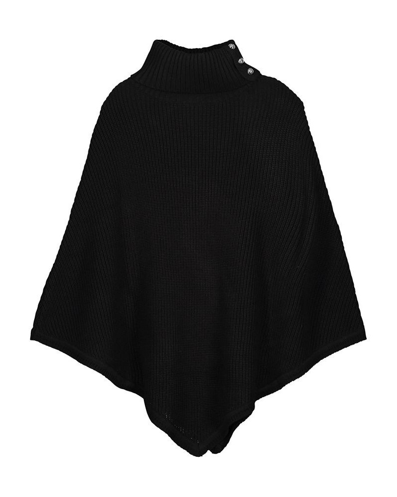 Turtleneck Shaker Stitch Poncho Black $57.96 Sweaters