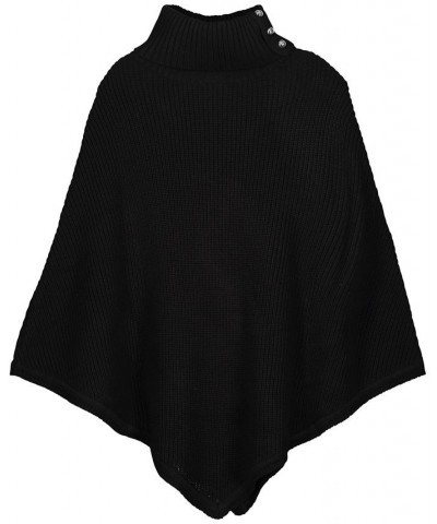 Turtleneck Shaker Stitch Poncho Black $57.96 Sweaters