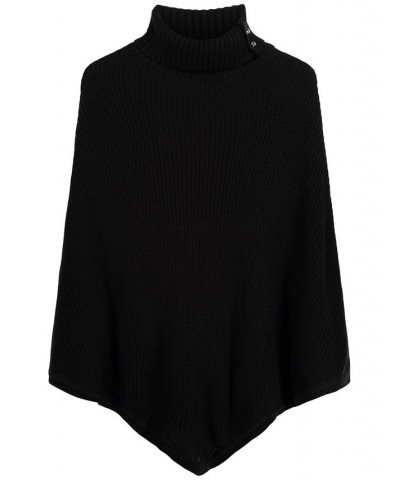 Turtleneck Shaker Stitch Poncho Black $57.96 Sweaters