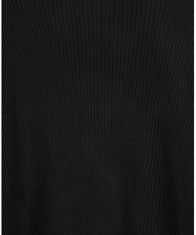 Turtleneck Shaker Stitch Poncho Black $57.96 Sweaters