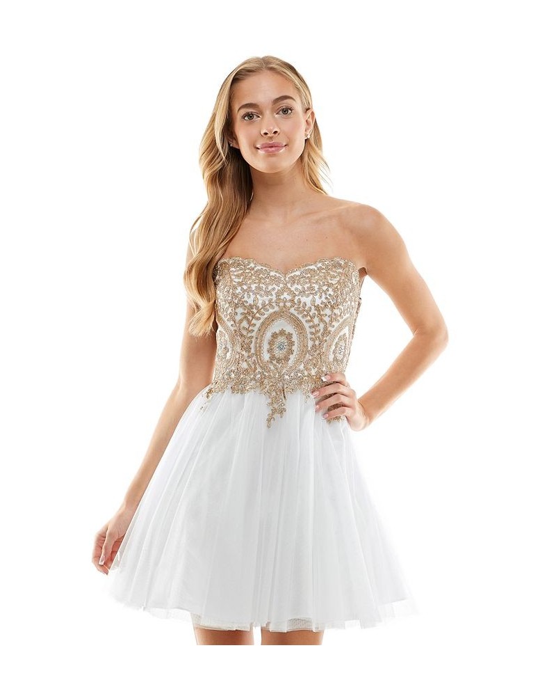 Juniors' Embellished Corset Dress Ivory/gold $64.07 Dresses