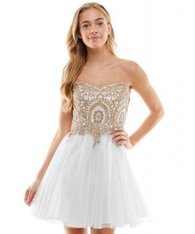 Juniors' Embellished Corset Dress Ivory/gold $64.07 Dresses