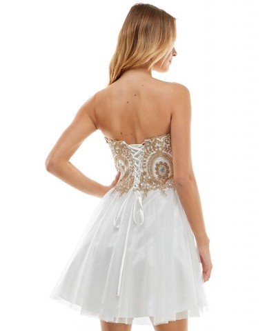 Juniors' Embellished Corset Dress Ivory/gold $64.07 Dresses