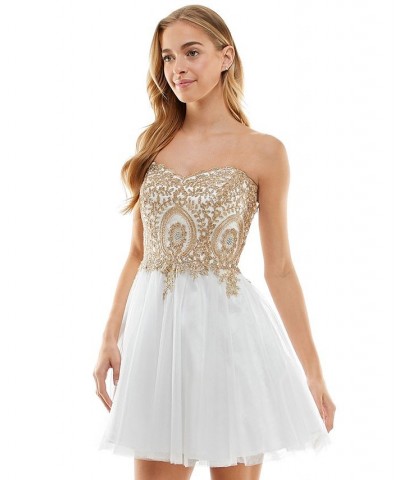 Juniors' Embellished Corset Dress Ivory/gold $64.07 Dresses