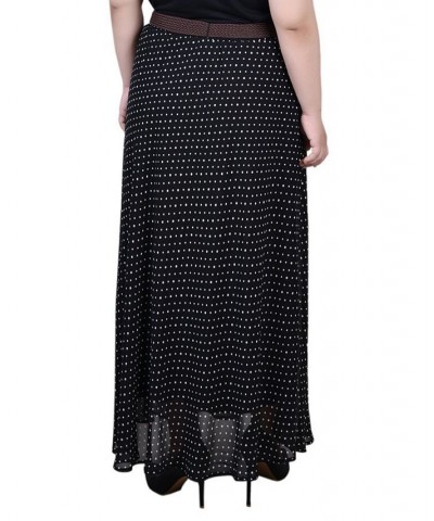 Plus Size Chiffon Maxi Skirt Black White Dot $17.04 Skirts