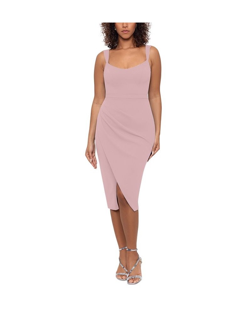 Women's Faux-Wrap Midi Dress Rose $100.76 Dresses