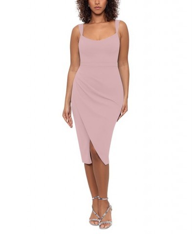 Women's Faux-Wrap Midi Dress Rose $100.76 Dresses