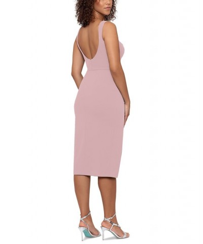 Women's Faux-Wrap Midi Dress Rose $100.76 Dresses