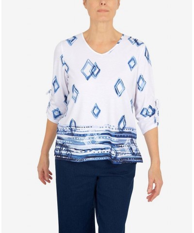 Women's Geometric Border V-neck Top Multi $32.67 Tops