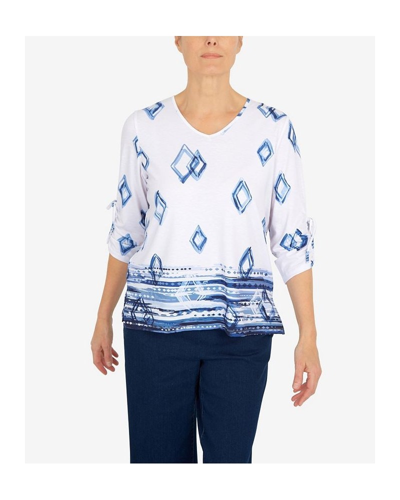 Women's Geometric Border V-neck Top Multi $32.67 Tops