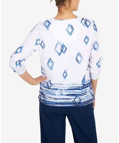 Women's Geometric Border V-neck Top Multi $32.67 Tops