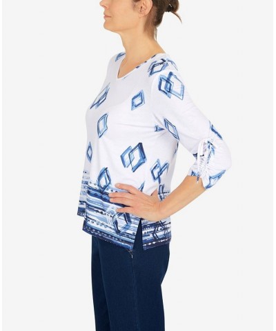 Women's Geometric Border V-neck Top Multi $32.67 Tops