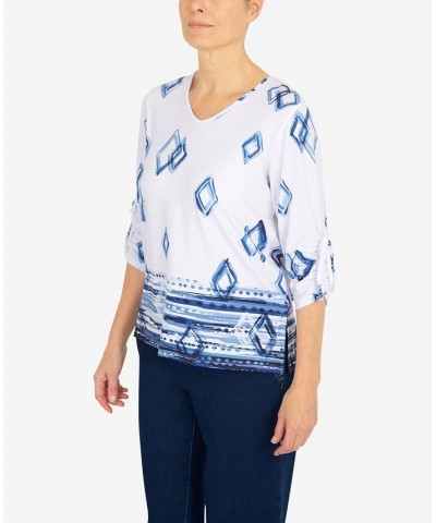 Women's Geometric Border V-neck Top Multi $32.67 Tops