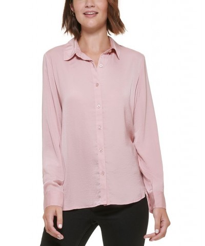 Women's Charmeuse Boyfriend Shirt Pink $34.04 Tops