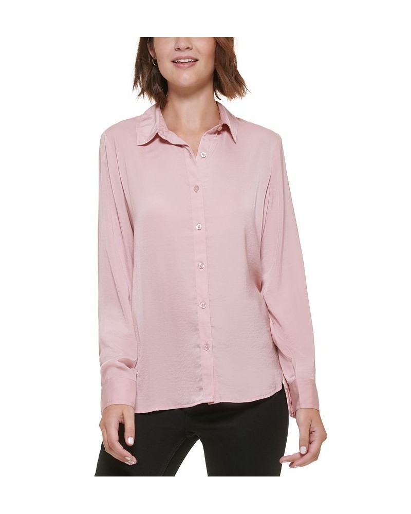 Women's Charmeuse Boyfriend Shirt Pink $34.04 Tops