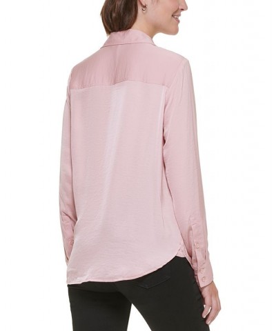 Women's Charmeuse Boyfriend Shirt Pink $34.04 Tops