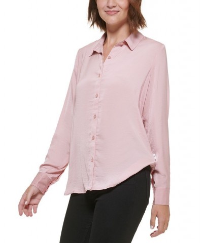 Women's Charmeuse Boyfriend Shirt Pink $34.04 Tops