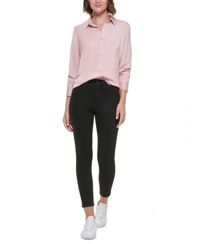 Women's Charmeuse Boyfriend Shirt Pink $34.04 Tops