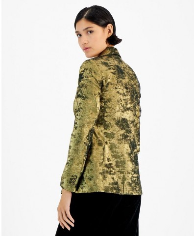 Women's Metallic Notched Collar One-Button Jacket Pine Mist/Gold $36.57 Jackets