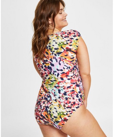 Plus Size Party Animal-Print Cap-Sleeve One-Piece Swimsuit Multi $64.07 Swimsuits