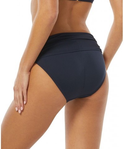 Women's Draped High-Waist Bikini Bottoms Blue $32.76 Swimsuits