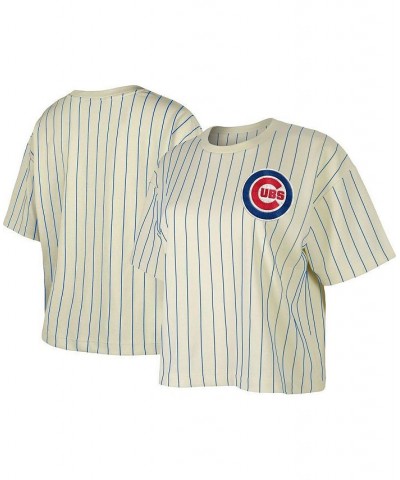 Women's White Chicago Cubs Boxy Pinstripe T-shirt White $21.00 Tops