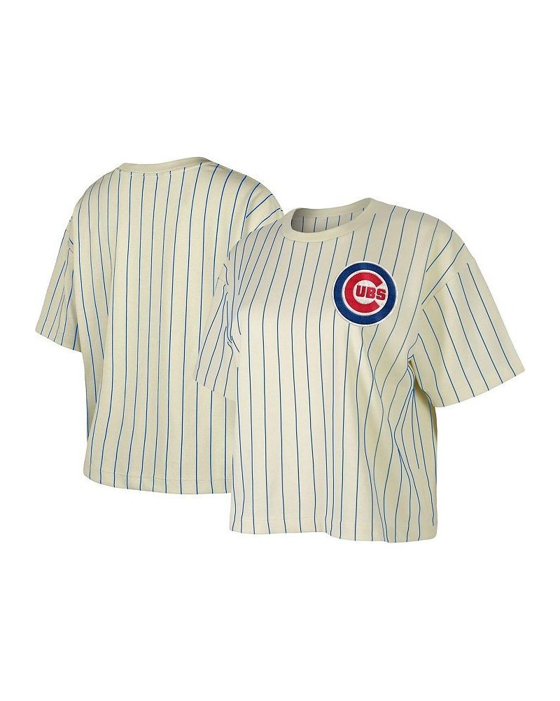 Women's White Chicago Cubs Boxy Pinstripe T-shirt White $21.00 Tops