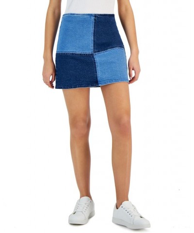 Juniors' Seamed Colorblocked Mini Denim Skirt Light Dark $10.80 Skirts