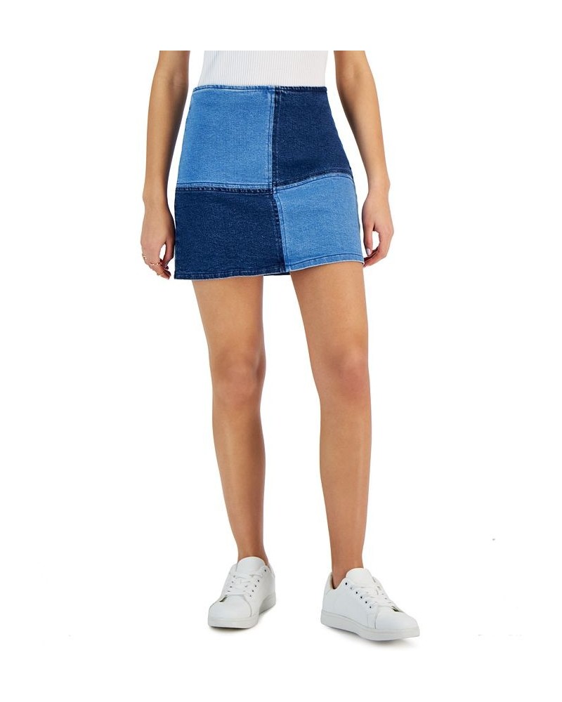 Juniors' Seamed Colorblocked Mini Denim Skirt Light Dark $10.80 Skirts