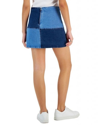 Juniors' Seamed Colorblocked Mini Denim Skirt Light Dark $10.80 Skirts