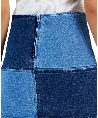 Juniors' Seamed Colorblocked Mini Denim Skirt Light Dark $10.80 Skirts