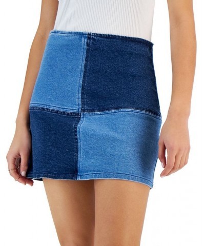 Juniors' Seamed Colorblocked Mini Denim Skirt Light Dark $10.80 Skirts